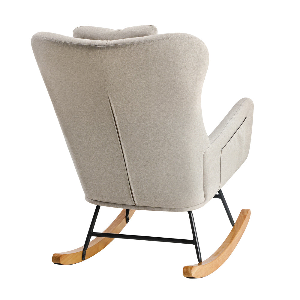 Oikiture 4x Rocking Chair Nursing Armchair Linen 2 Pillow Beige-Armchair-PEROZ Accessories