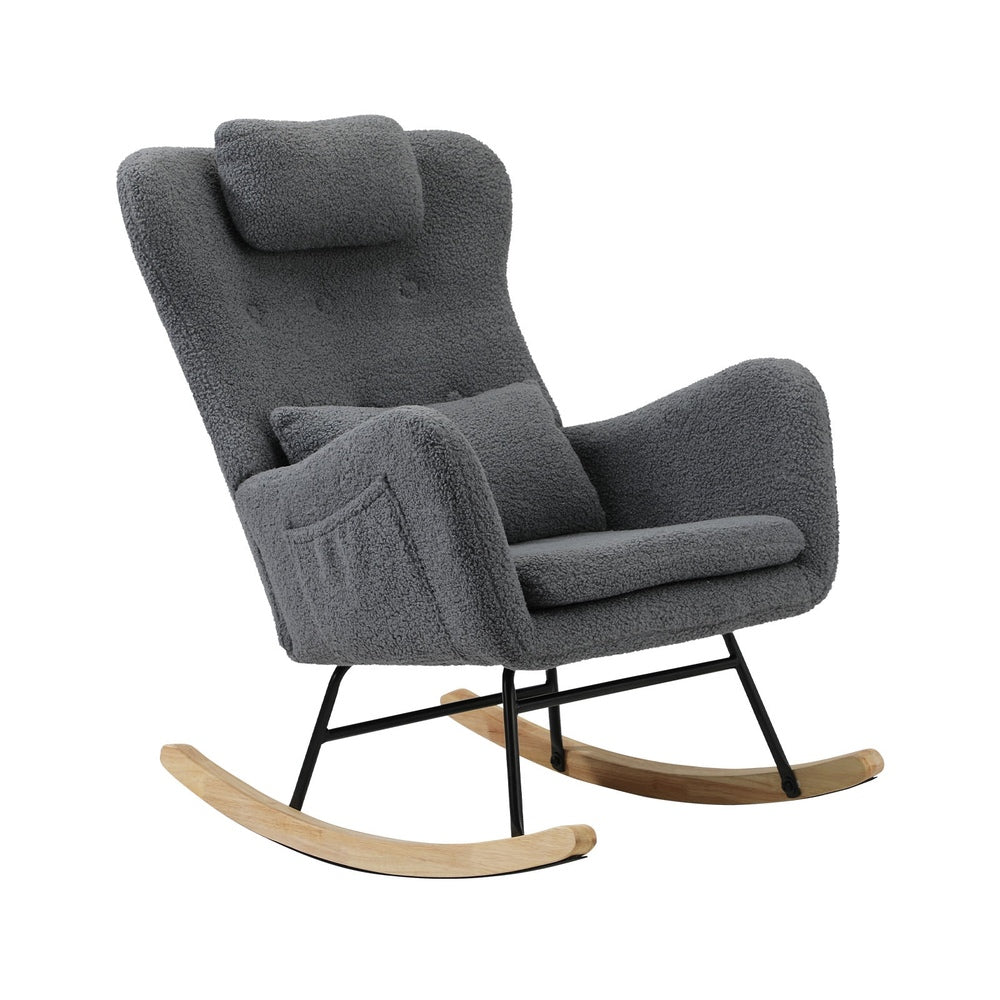 Oikiture Rocking Chair Sherpa With 2 Pillow Grey-Armchair-PEROZ Accessories