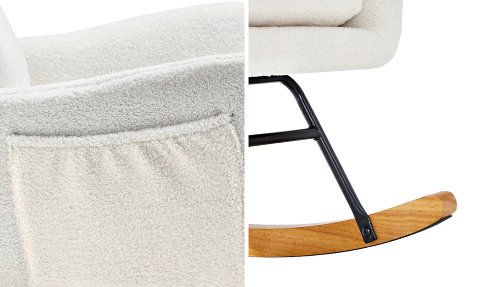 Oikiture Rocking Chair Nursing Armchair Sherpa Accent Chairs With 2 Pillow White-Armchair-PEROZ Accessories