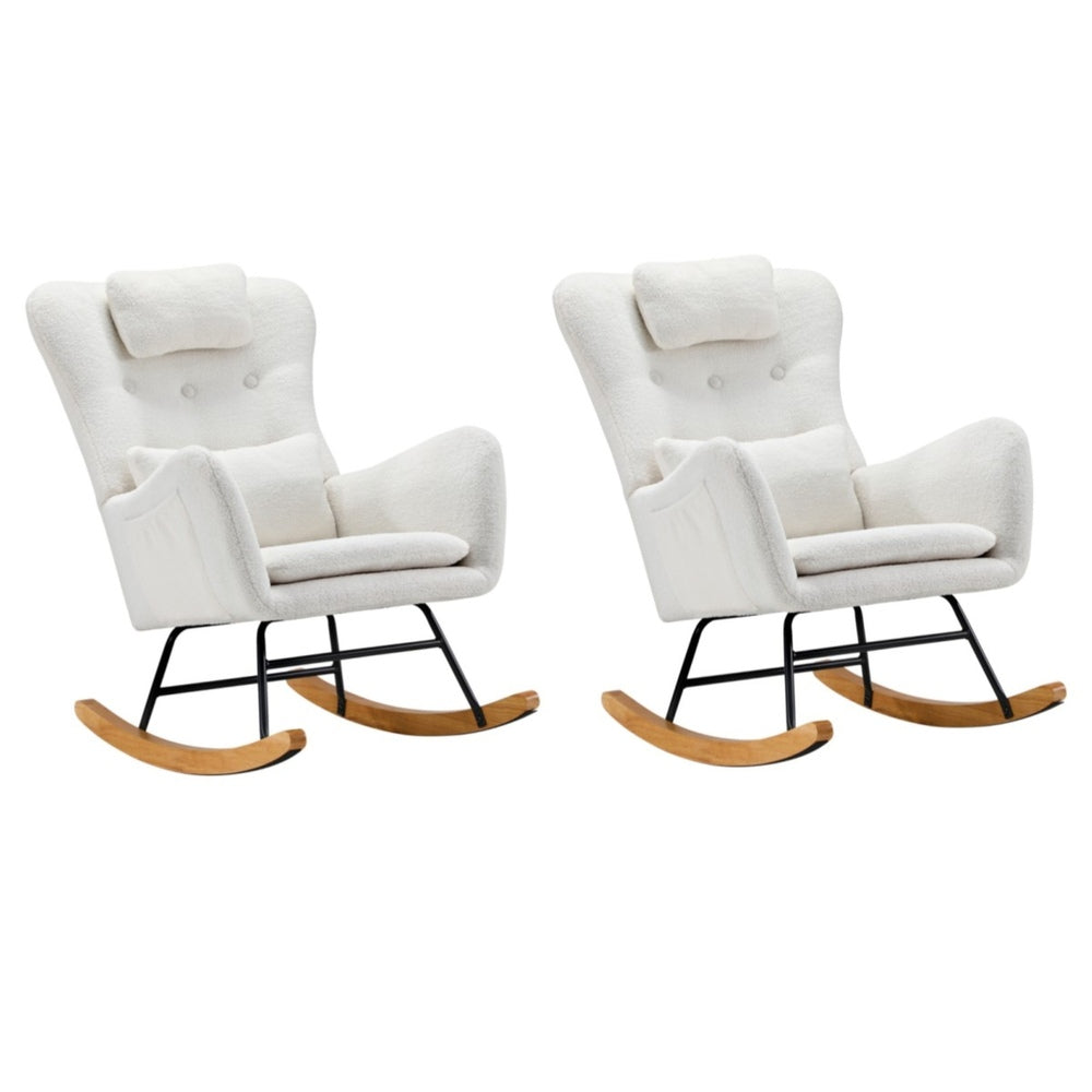 Oikiture 2x Rocking Chair Nursing Armchair Sherpa 2 Pillow White-Armchair-PEROZ Accessories