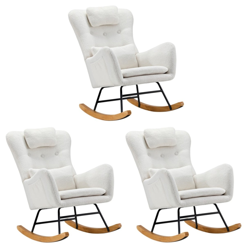 Oikiture 3x Rocking Chair Nursing Armchair Sherpa 2 Pillow White-Armchair-PEROZ Accessories