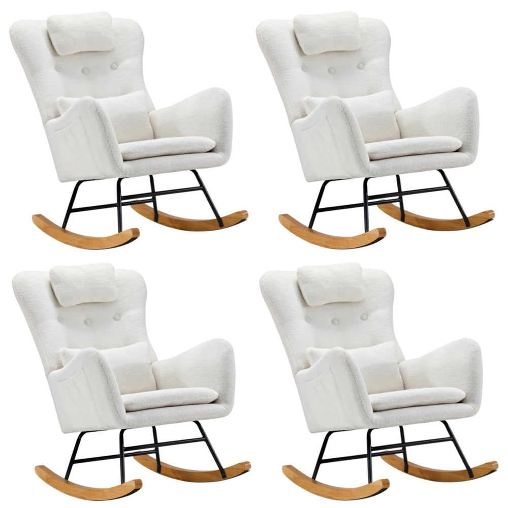 Oikiture 4x Rocking Chair Nursing Armchair Sherpa 2 Pillow White-Armchair-PEROZ Accessories