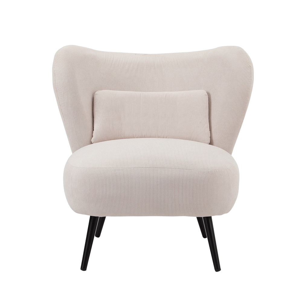 Oikiture Armchair with Lumbar Pillow Wingback Velvet Beige-Armchair-PEROZ Accessories