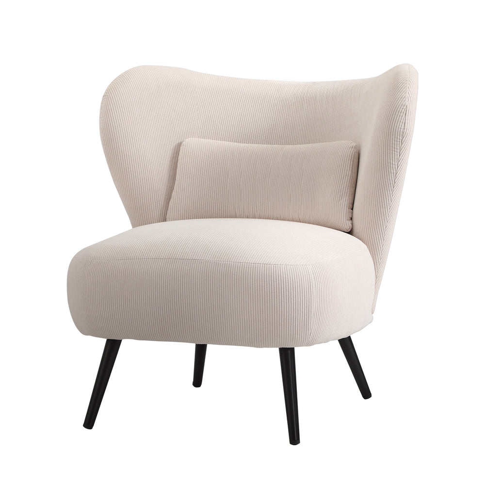 Oikiture Armchair with Lumbar Pillow Wingback Velvet Beige-Armchair-PEROZ Accessories
