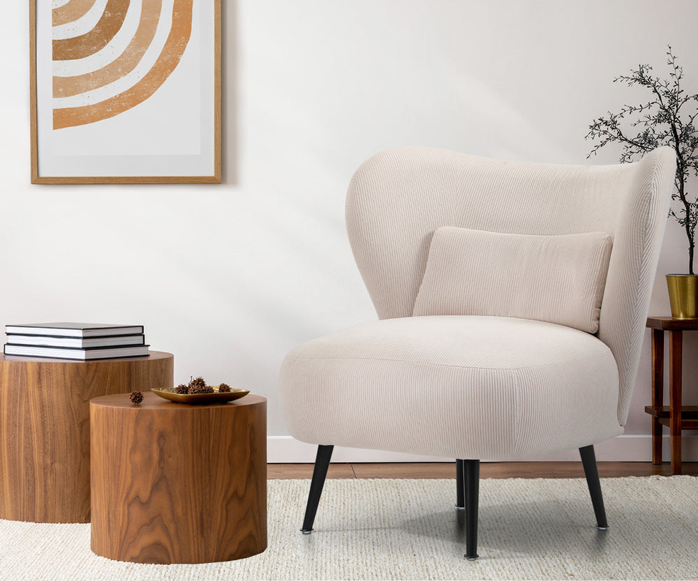 Oikiture Armchair with Lumbar Pillow Wingback Velvet Beige-Armchair-PEROZ Accessories