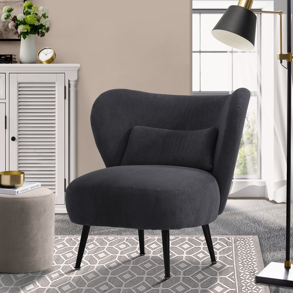 Oikiture Lounge Chair with Lumbar Pillow Wingback Velvet Charcoal-Armchair-PEROZ Accessories