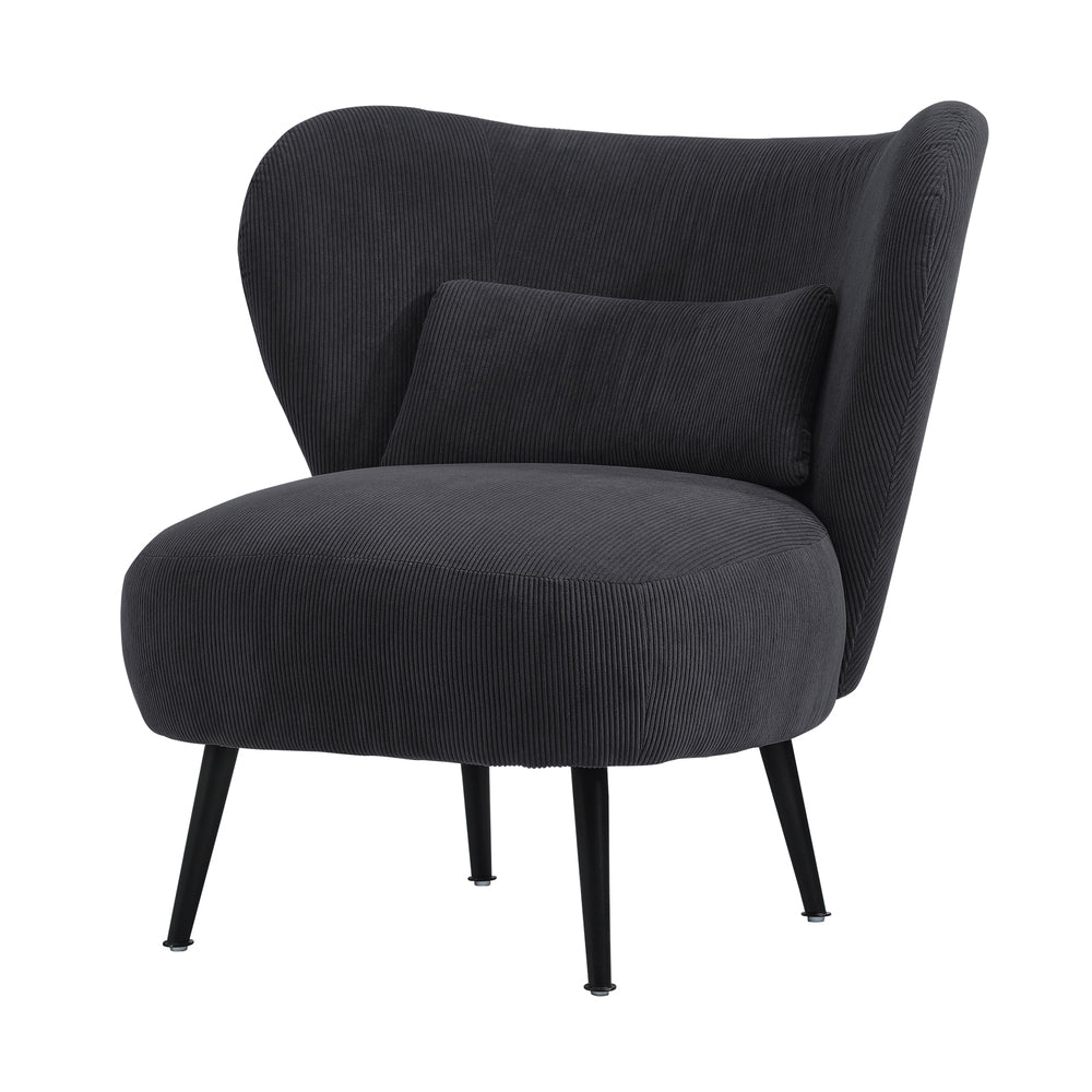 Oikiture Lounge Chair with Lumbar Pillow Wingback Velvet Charcoal-Armchair-PEROZ Accessories