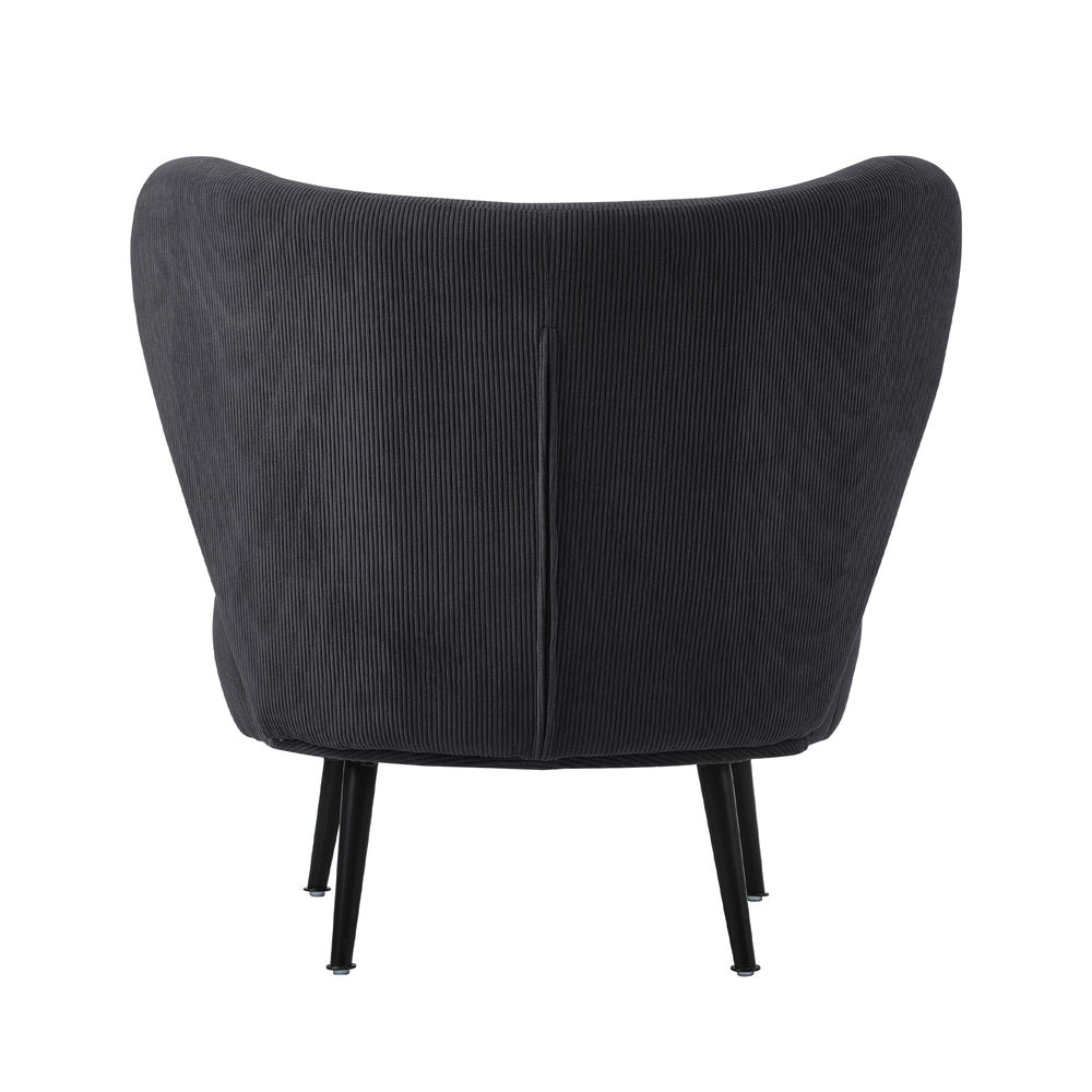 Oikiture Lounge Chair with Lumbar Pillow Wingback Velvet Charcoal-Armchair-PEROZ Accessories