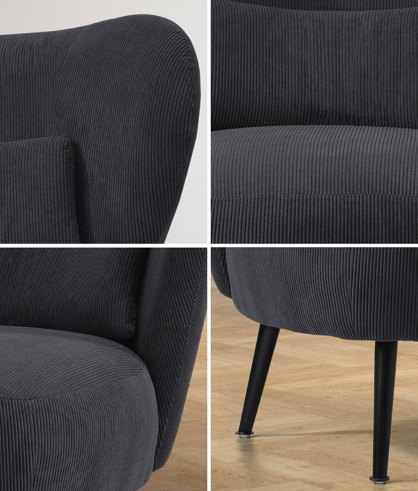 Oikiture Lounge Chair with Lumbar Pillow Wingback Velvet Charcoal-Armchair-PEROZ Accessories