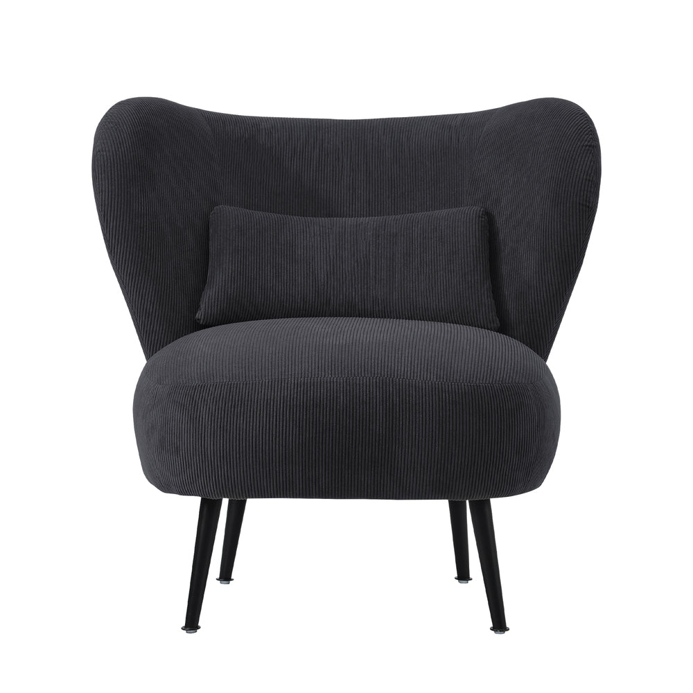 Oikiture 2x Armchair with Lumbar Pillow Wingback Velvet Charcoal-Armchair-PEROZ Accessories