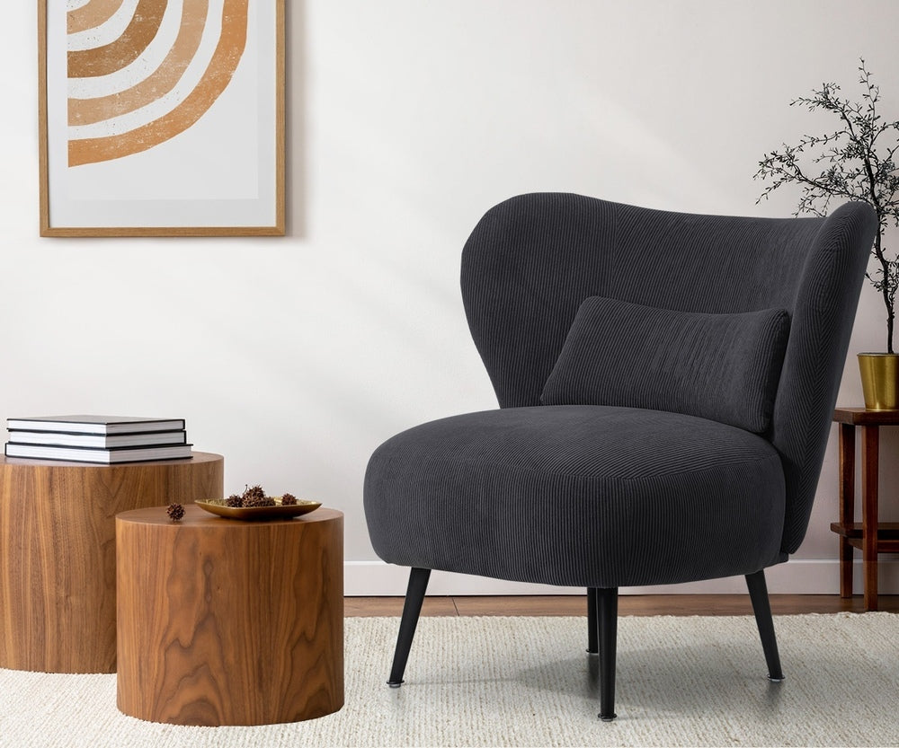 Oikiture 2x Armchair with Lumbar Pillow Wingback Velvet Charcoal-Armchair-PEROZ Accessories