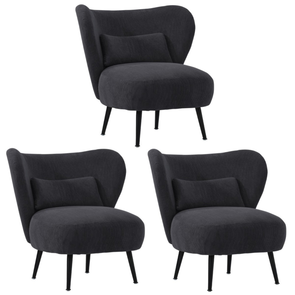 Oikiture 3x Armchair with Lumbar Pillow Wingback Velvet Charcoal-Armchair-PEROZ Accessories
