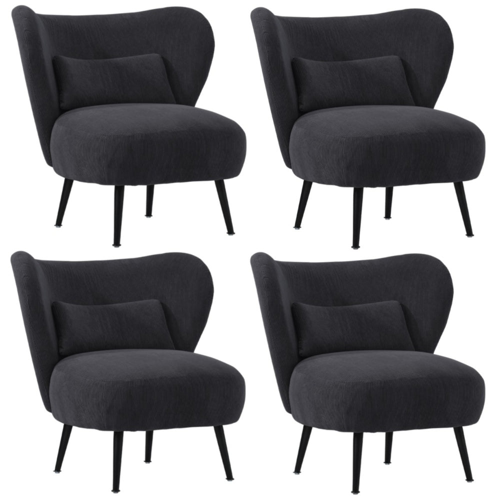 Oikiture 4x Armchair with Lumbar Pillow Wingback Velvet Charcoal-Armchair-PEROZ Accessories