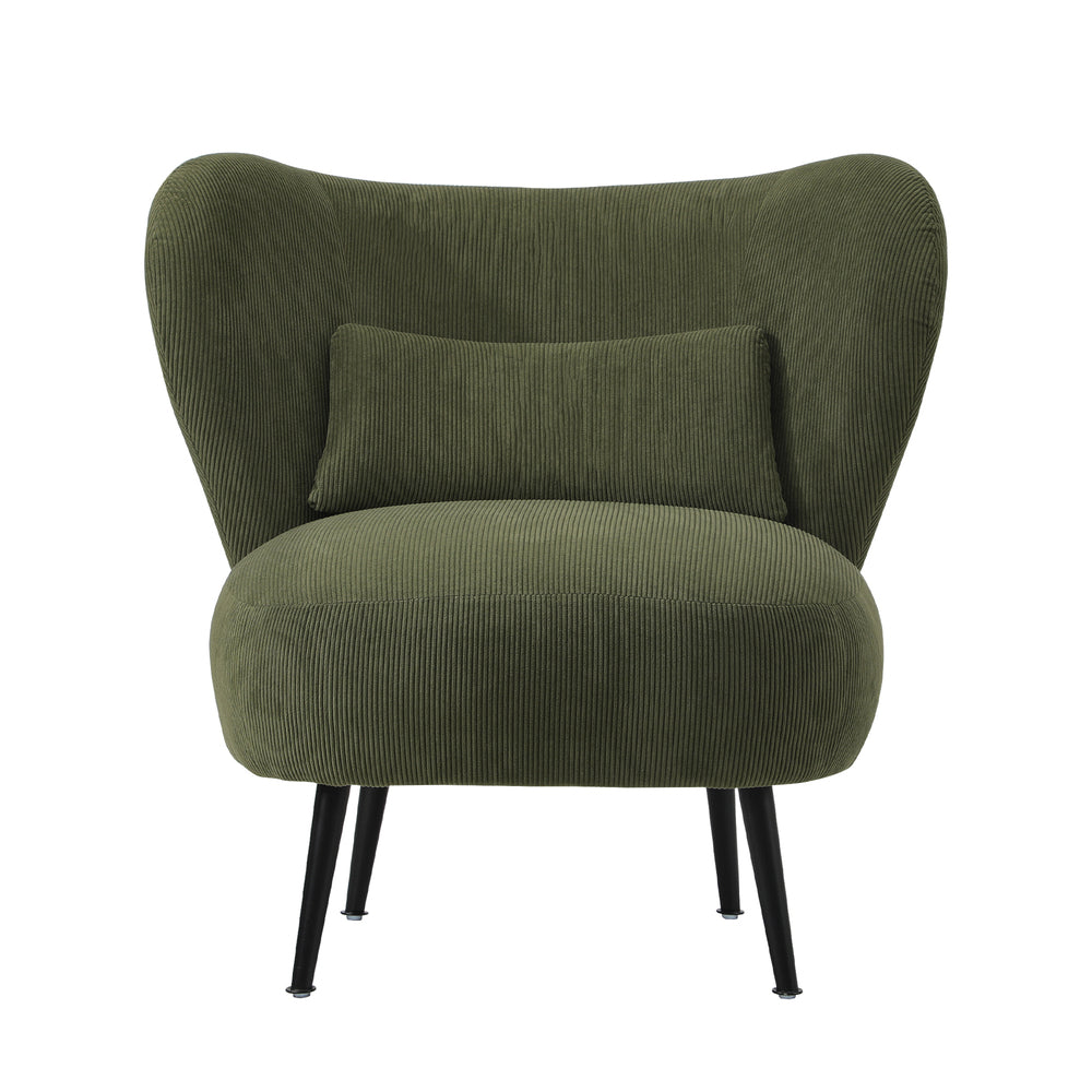 Oikiture Lounge Chair with Lumbar Pillow Wingback Velvet Green-Armchair-PEROZ Accessories