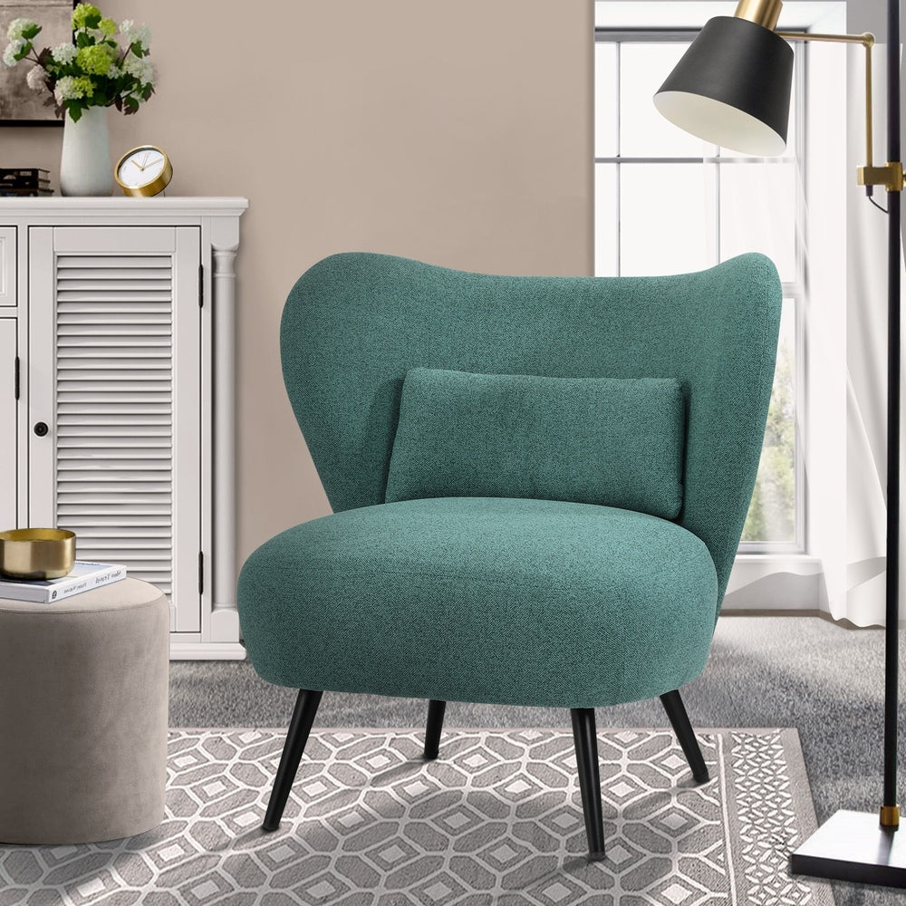 Oikiture Armchair with Lumbar Pillow Wingback Polyester linen Green-Armchair-PEROZ Accessories