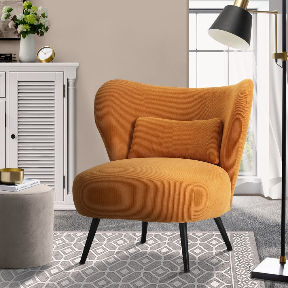 Oikiture Armchair with Lumbar Pillow Wingback Velvet Orange-Armchair-PEROZ Accessories