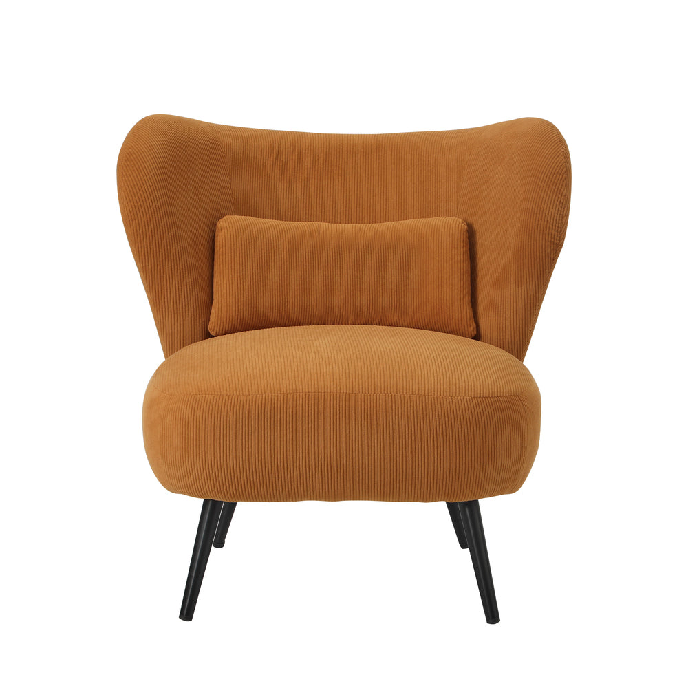 Oikiture Armchair with Lumbar Pillow Wingback Velvet Orange-Armchair-PEROZ Accessories