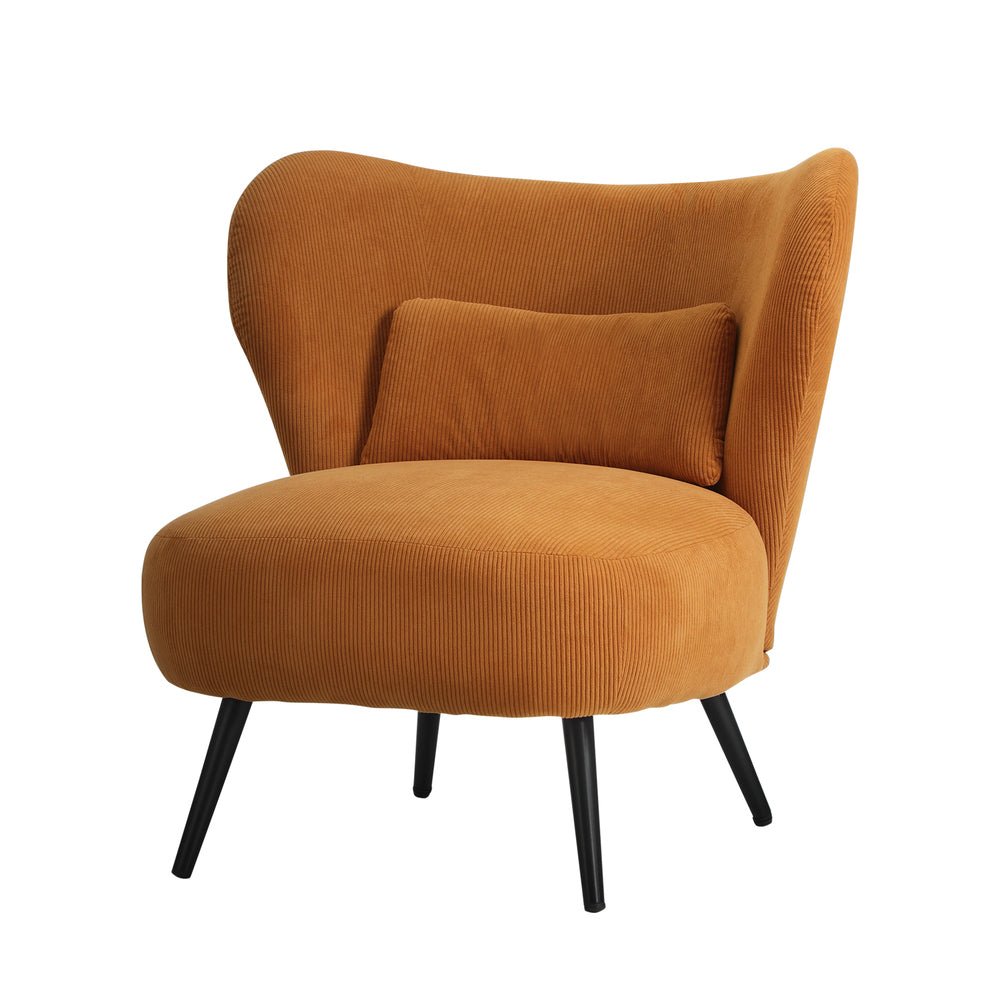 Oikiture Armchair with Lumbar Pillow Wingback Velvet Orange-Armchair-PEROZ Accessories