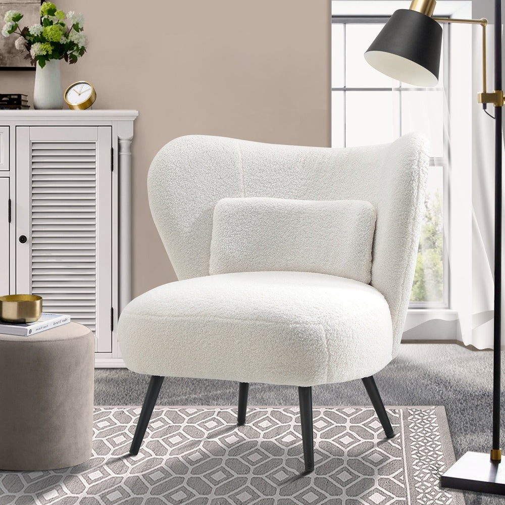 Oikiture Lounge Chair with Lumbar Pillow Wingback Boucle White-Armchair-PEROZ Accessories