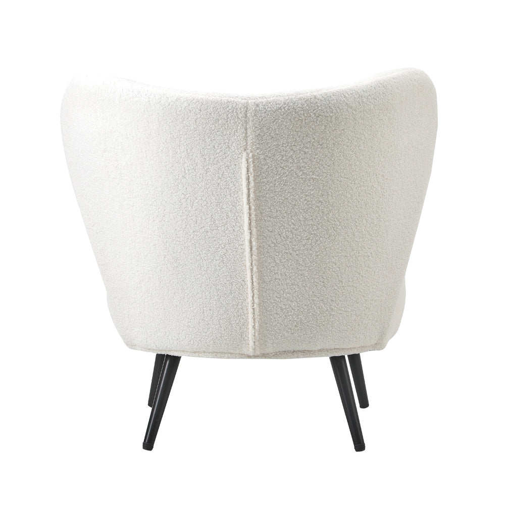Oikiture Lounge Chair with Lumbar Pillow Wingback Boucle White-Armchair-PEROZ Accessories