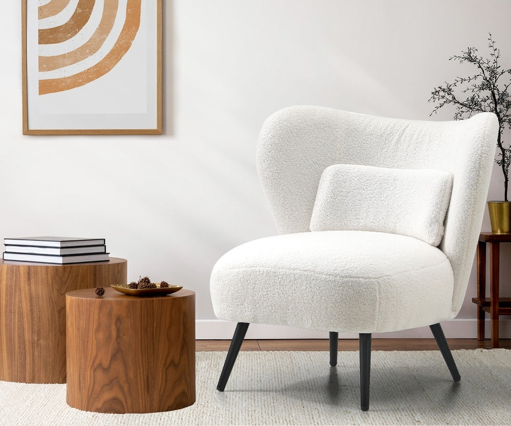 Oikiture Lounge Chair with Lumbar Pillow Wingback Boucle White-Armchair-PEROZ Accessories