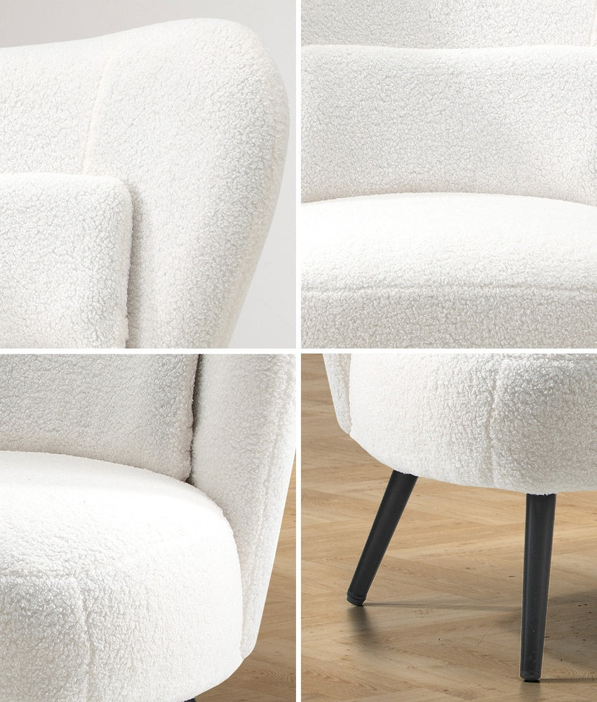 Oikiture Lounge Chair with Lumbar Pillow Wingback Boucle White-Armchair-PEROZ Accessories