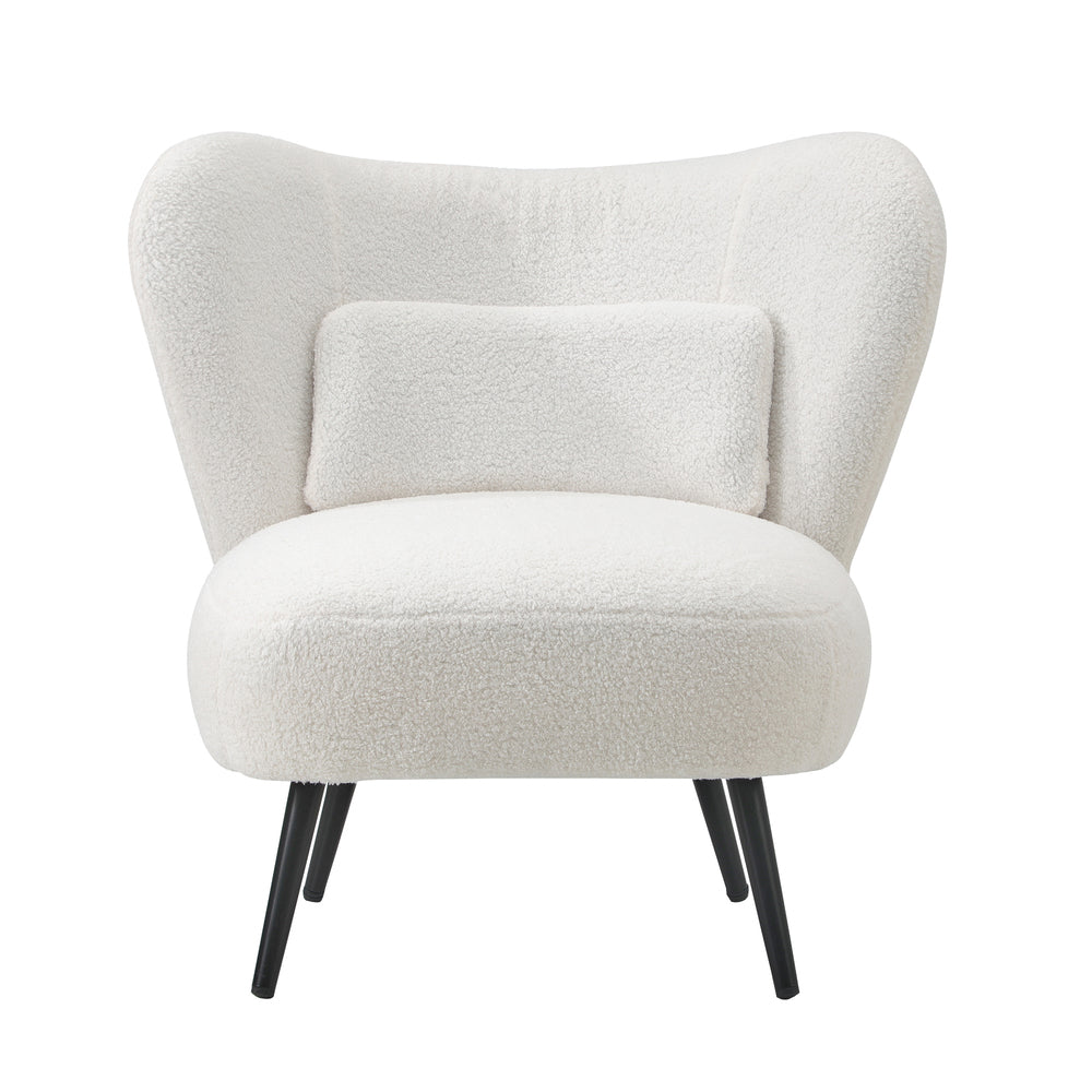 Oikiture 2x Armchair with Lumbar Pillow Wingback Boucle White-Armchair-PEROZ Accessories