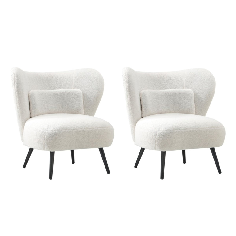 Oikiture 2x Armchair with Lumbar Pillow Wingback Boucle White-Armchair-PEROZ Accessories