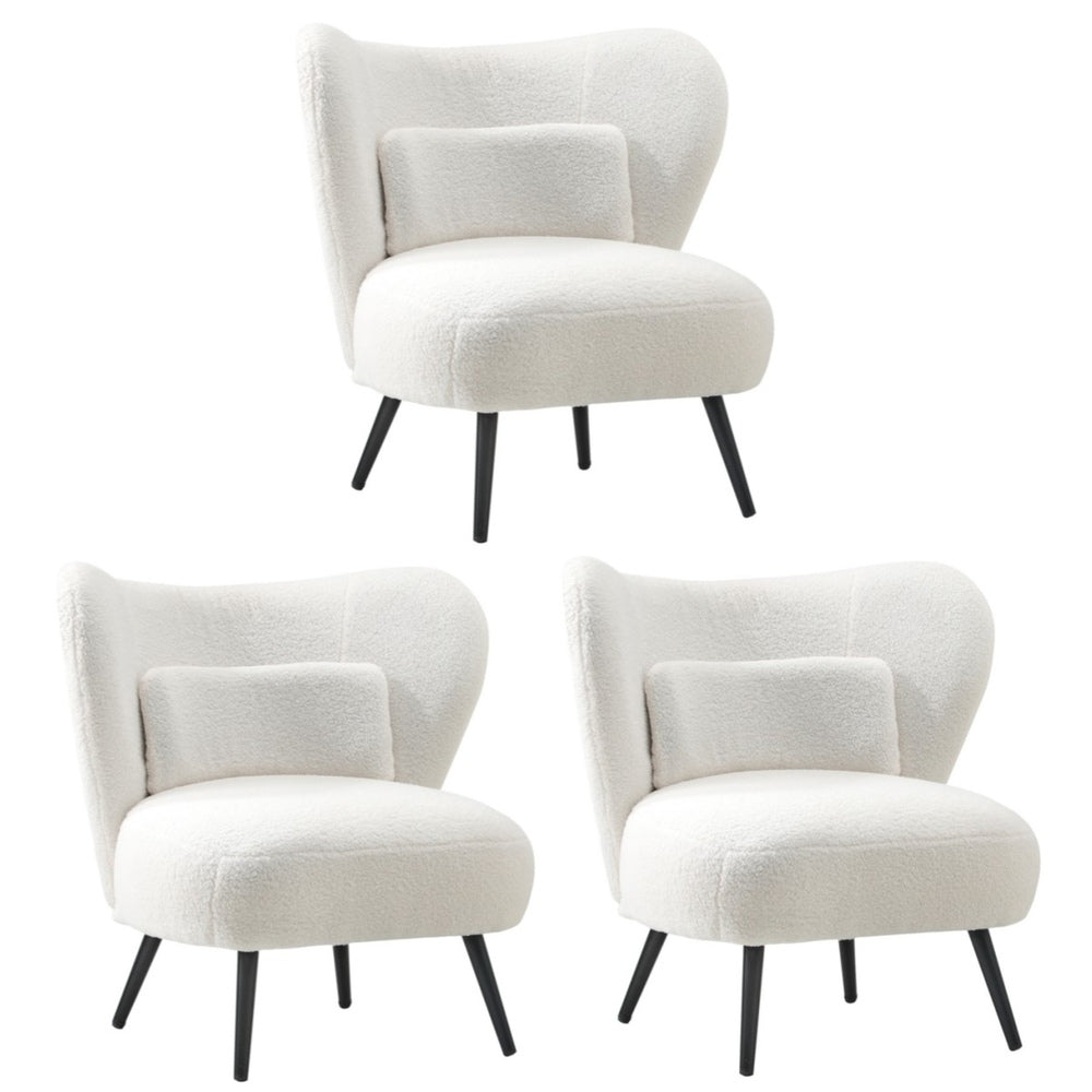 Oikiture 3x Armchair with Lumbar Pillow Wingback Boucle White-Armchair-PEROZ Accessories