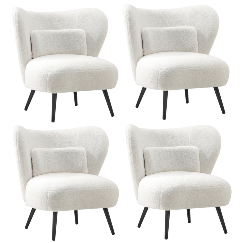 Oikiture 4x Armchair with Lumbar Pillow Wingback Boucle White-Armchair-PEROZ Accessories
