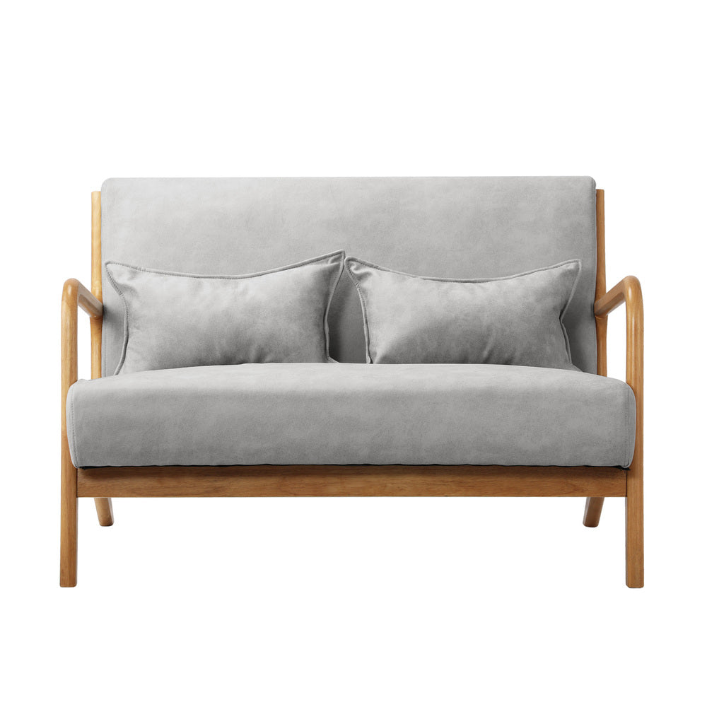 Oikiture 2X Armchair Lounge Chair 2 Seater Fabric Grey Pillows-Armchair-PEROZ Accessories