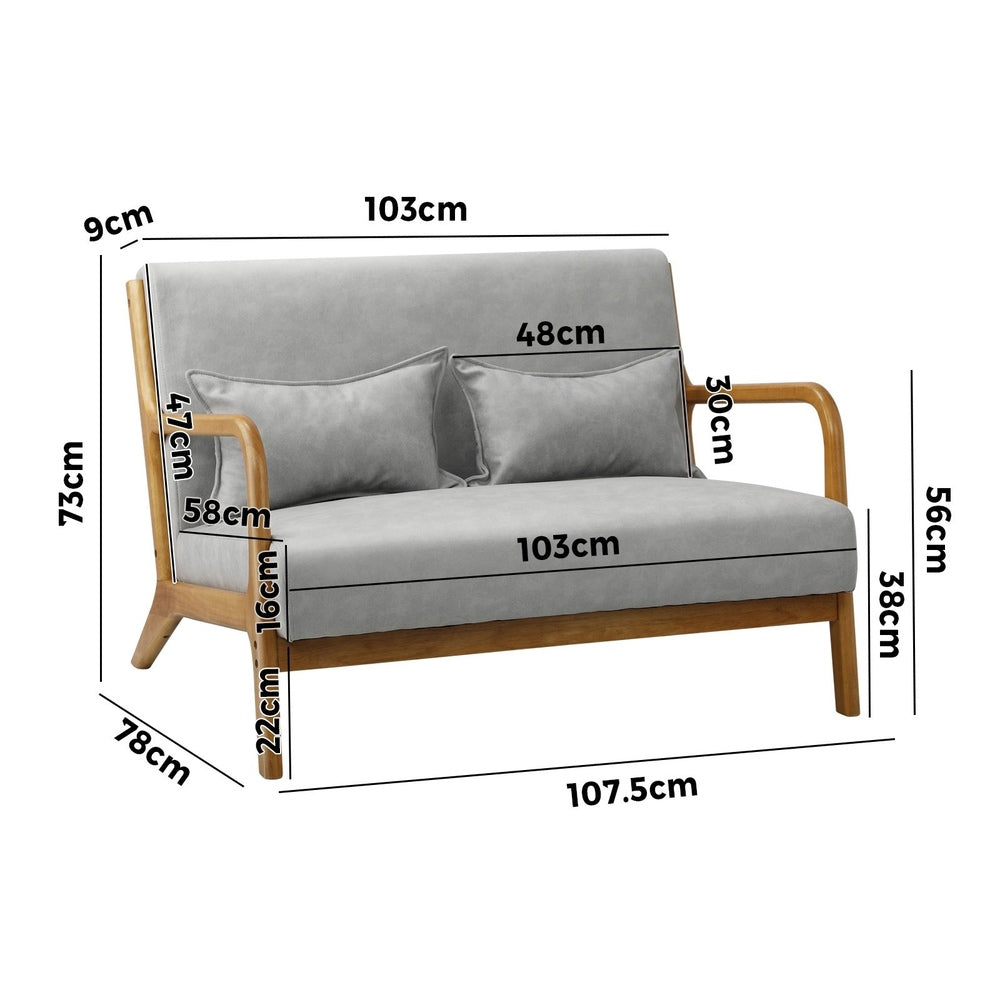 Oikiture 2X Armchair Lounge Chair 2 Seater Fabric Grey Pillows-Armchair-PEROZ Accessories