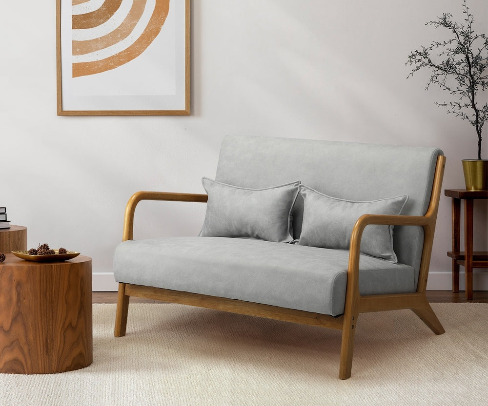 Oikiture 2X Armchair Lounge Chair 2 Seater Fabric Grey Pillows-Armchair-PEROZ Accessories