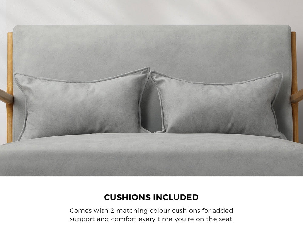 Oikiture 2X Armchair Lounge Chair 2 Seater Fabric Grey Pillows-Armchair-PEROZ Accessories