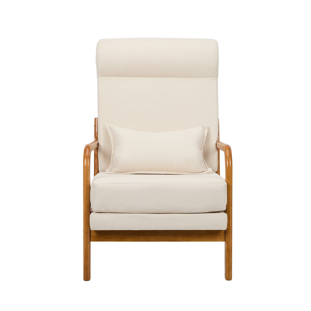 Oikiture Armchair Linen Fabric Lounge Chair with Lumbar Pillow Beige-Armchair-PEROZ Accessories