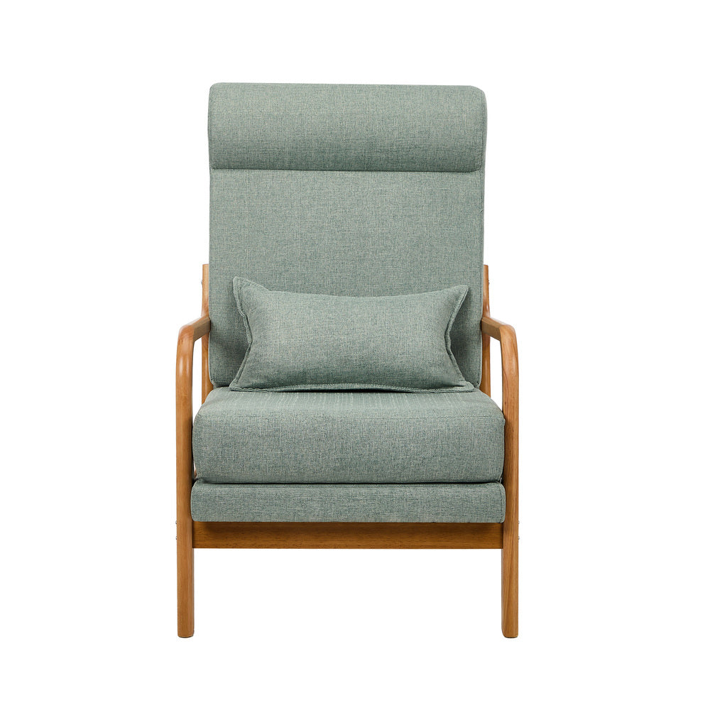 Oikiture Armchair Linen Fabric Lounge Chair with Lumbar Pillow Green-Armchair-PEROZ Accessories