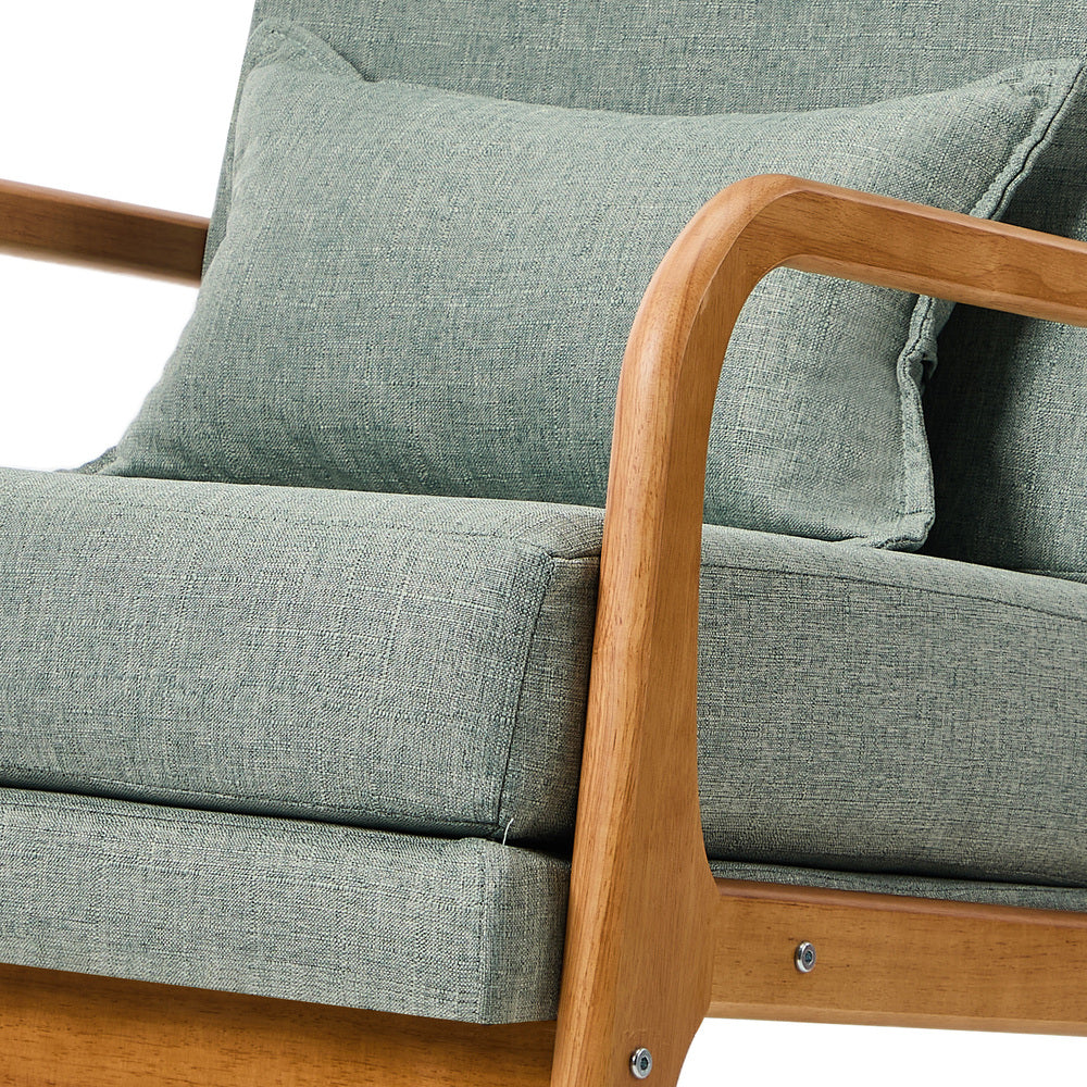 Oikiture Armchair Linen Fabric Lounge Chair with Lumbar Pillow Green-Armchair-PEROZ Accessories