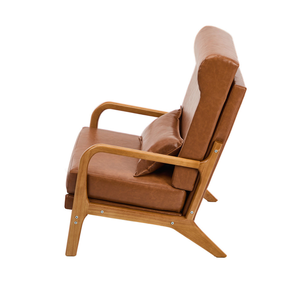 Oikiture Armchair PU Leather Lounge Chair with Lumbar Pillow Brown-Armchair-PEROZ Accessories