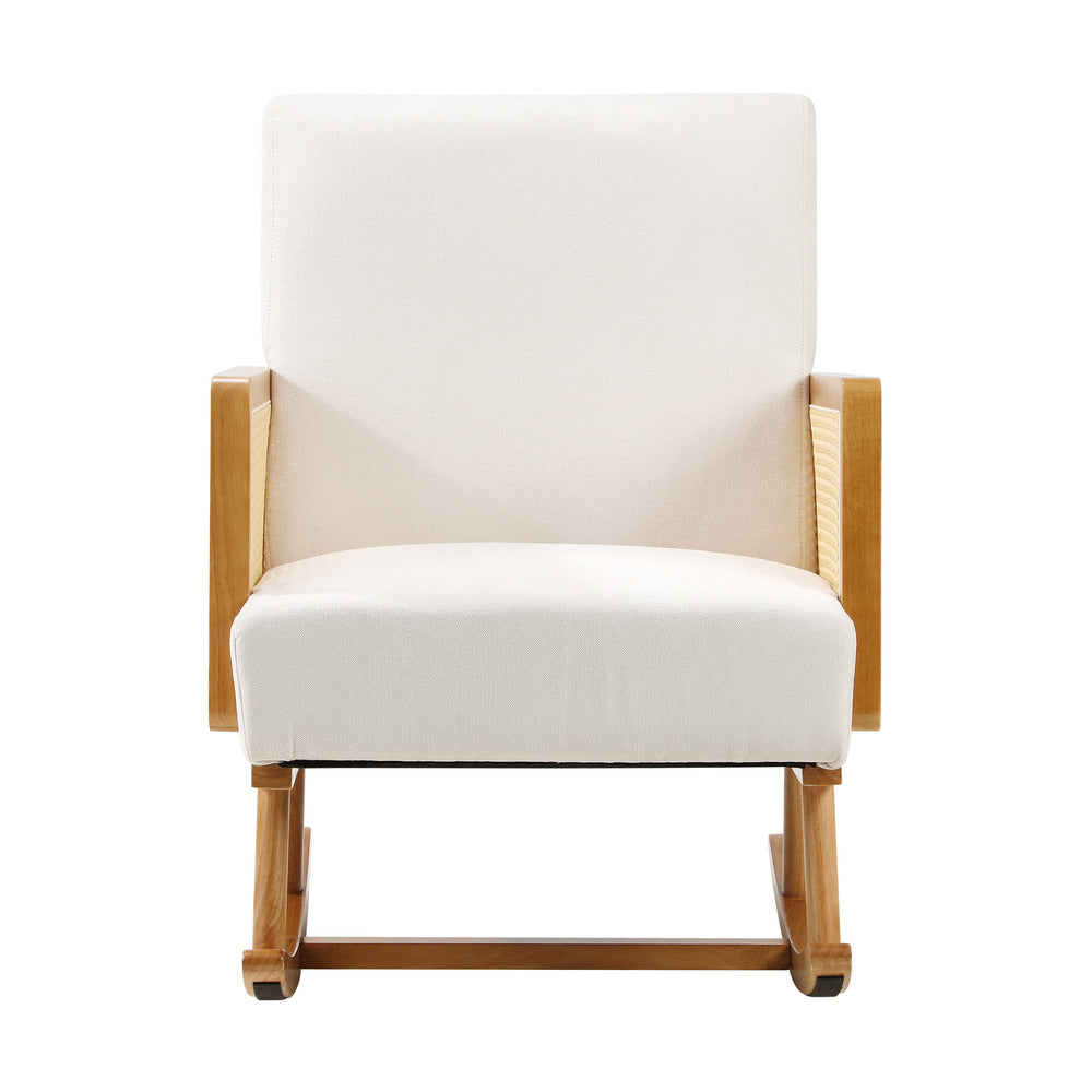 Oikiture 4x Rocking Chair Nursing Armchair Linen PE Rattan Beige-Armchair-PEROZ Accessories