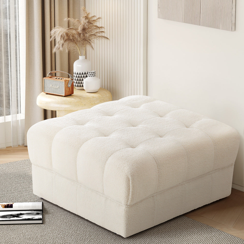 Oikiture 1 Seater Boucle Modular Ottoman Lounge Chair Armless White-Armchair-PEROZ Accessories