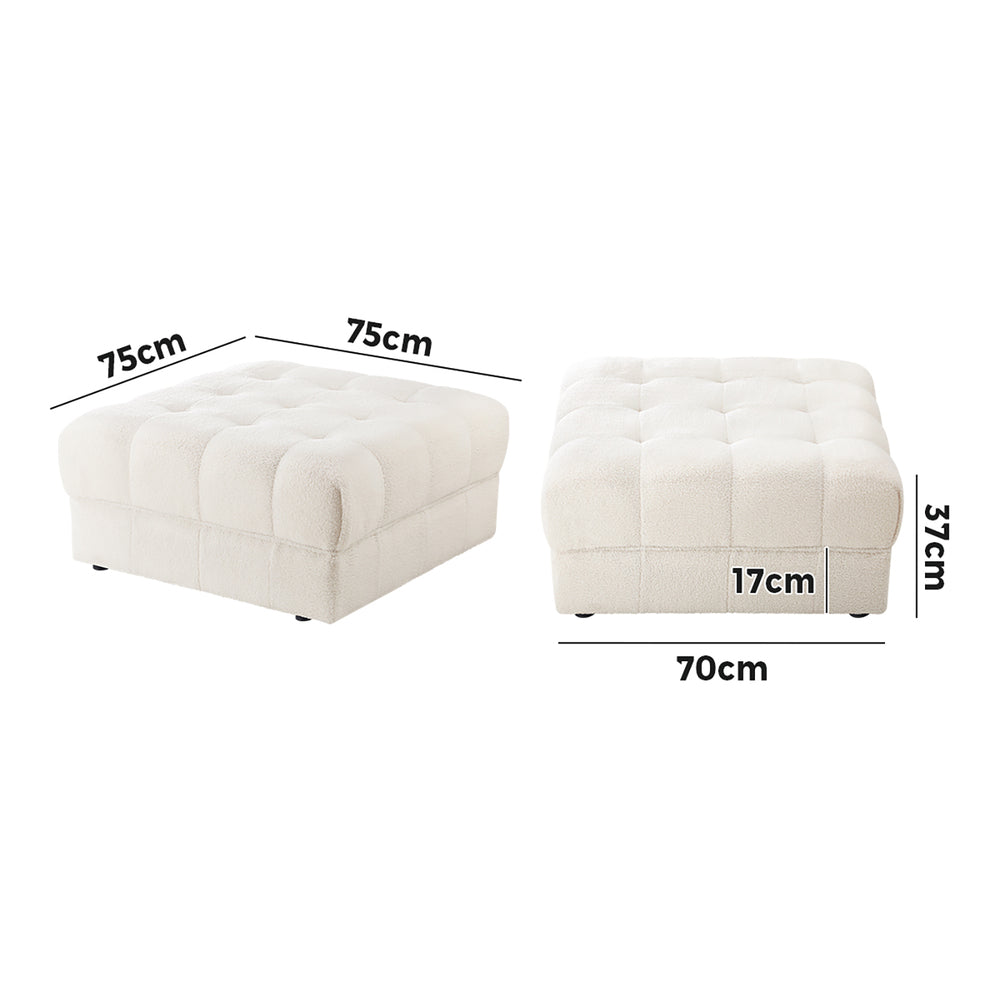 Oikiture 1 Seater Boucle Modular Ottoman Lounge Chair Armless White-Armchair-PEROZ Accessories