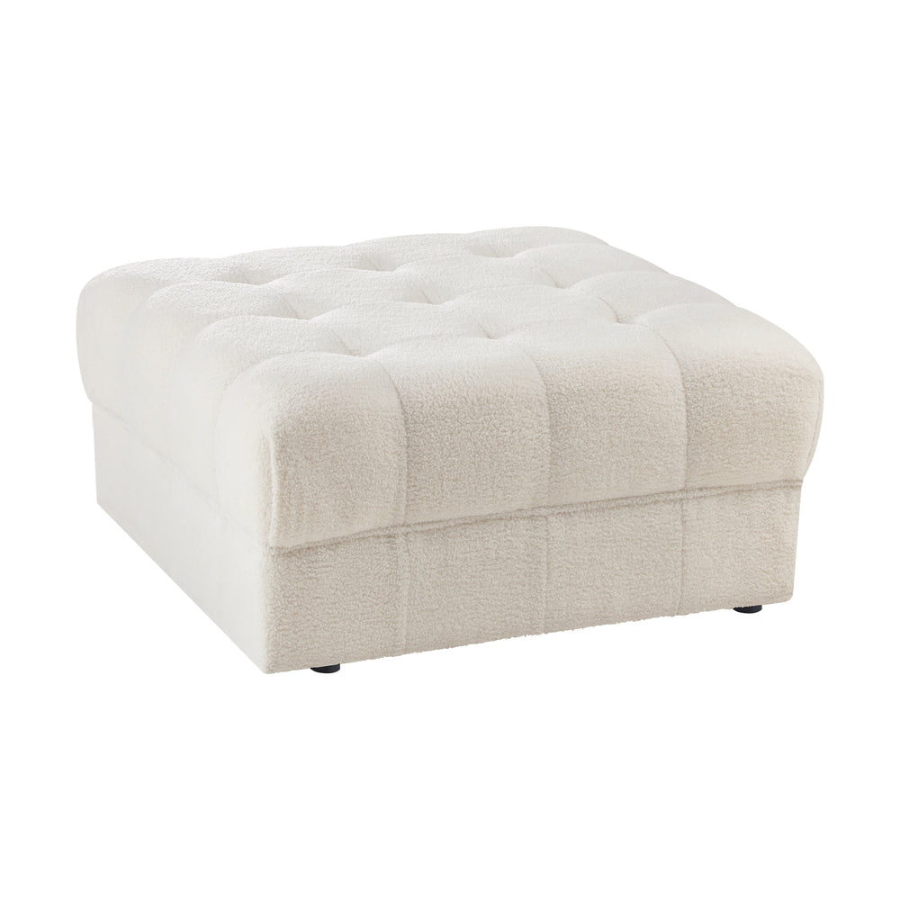 Oikiture 1 Seater Boucle Modular Ottoman Lounge Chair Armless White-Armchair-PEROZ Accessories