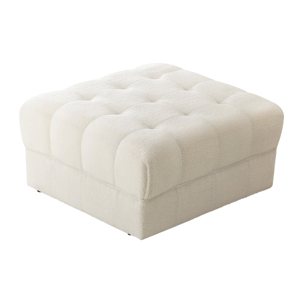 Oikiture 1 Seater Boucle Modular Ottoman Lounge Chair Armless White-Armchair-PEROZ Accessories