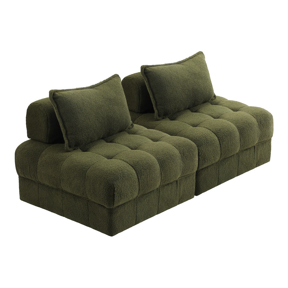 Oikiture 2 Seater Boucle Modular Sofa Armless TOFU Back Green-Sofa-PEROZ Accessories