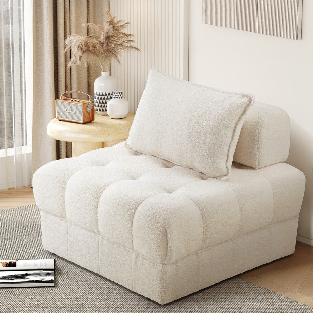 Oikiture 1 Seater Boucle Modular Sofa Lounge Chair Armless White-Armchair-PEROZ Accessories
