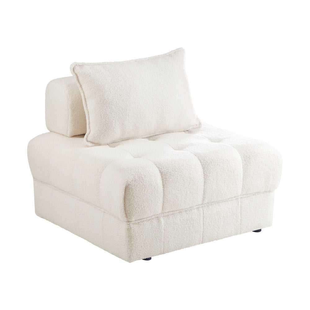 Oikiture 1 Seater Boucle Modular Sofa Lounge Chair Armless White-Armchair-PEROZ Accessories