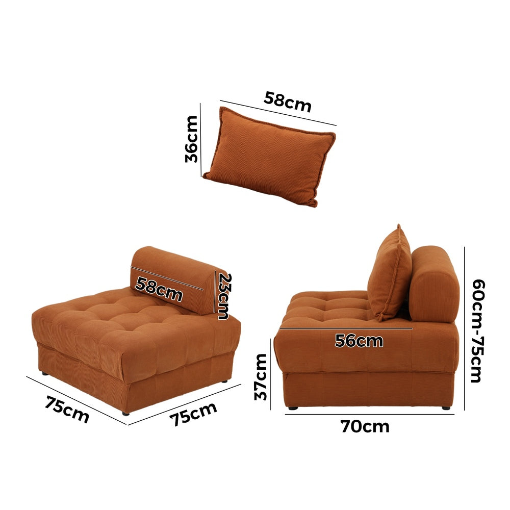 Oikiture 1 Seater Velvet Modular Sofa Lounge Chair with Backrest Brown-Armchair-PEROZ Accessories