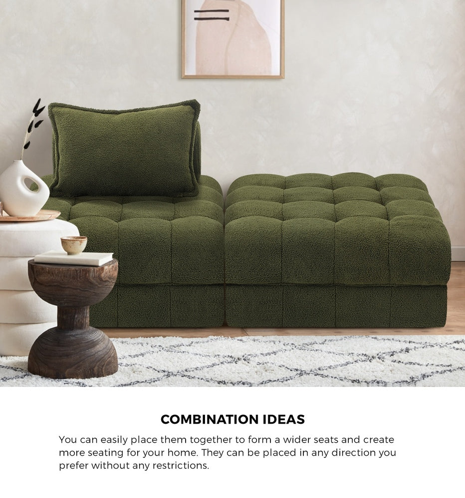 Oikiture 2 Seater Boucle Modular Sofa & Ottoman Set Green-Sofa-PEROZ Accessories