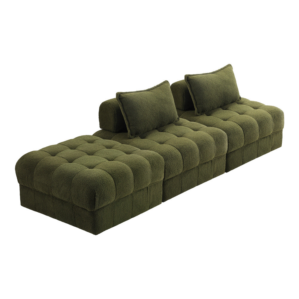 Oikiture 3 Seater Boucle Modular Sofa & Ottoman Set Green-Sofa-PEROZ Accessories