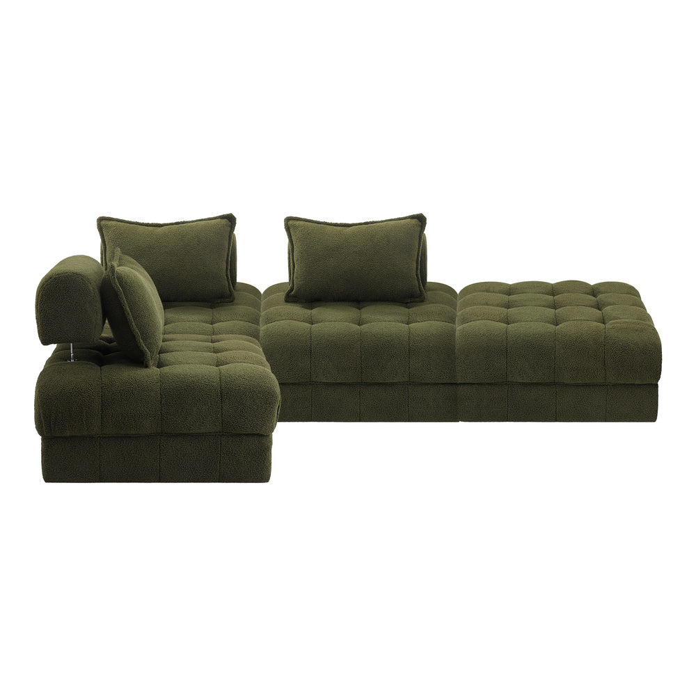 Oikiture 4 Seater Boucle Modular Sofa & Ottoman Set Green-Sofa-PEROZ Accessories